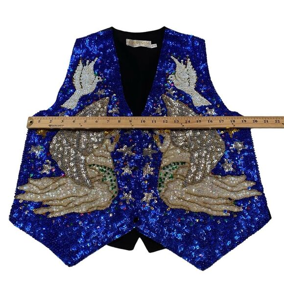 Vintage SAVVY Handcrafted Heavily Sequined Beaded Praying Angels Doves Vest Sz S - Picture 9 of 14